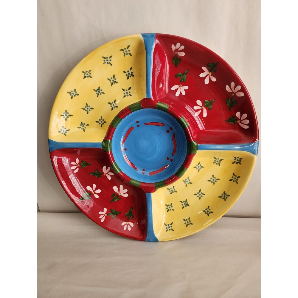 Dansk Taboo Saffron 14.75" Hand Painted Divided Chip & Dip Serving Platter